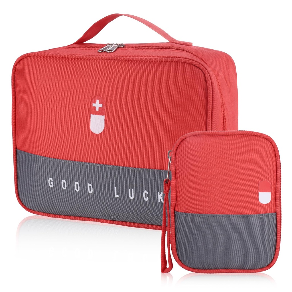 2 x Empty First Aid Bag, Waterproof First Aid Box, Portable Sports Medical Bag, Empty First Aid Box, First Aid Kit for Travel Camping Home (2 Sizes), red, Formal