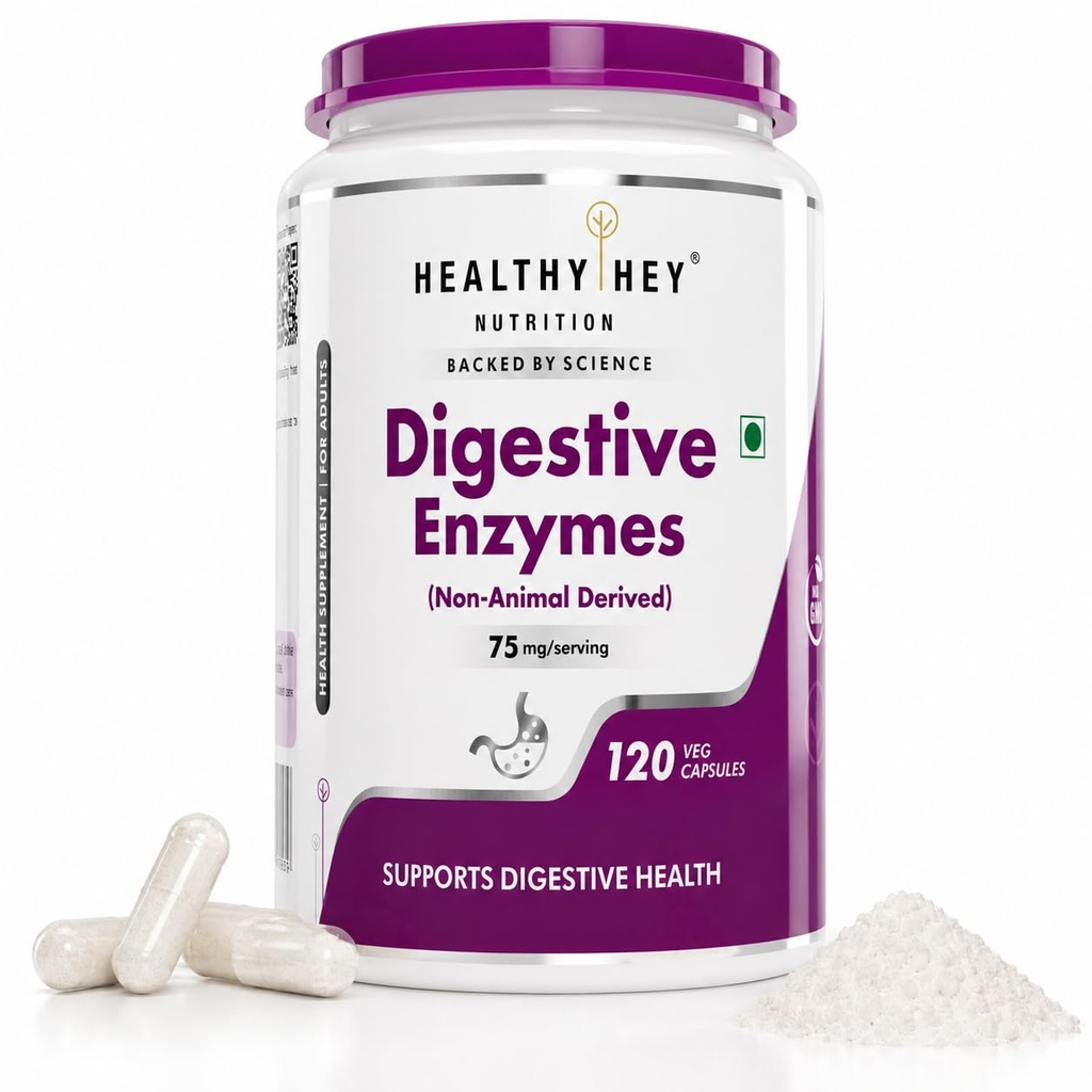 HealthyHey Nutrition Digestive Enzymes Capsules - Amylase, Lipase, Protease, Multi-Enzyme Complex Tablet - 120 Vegetable Capsules
