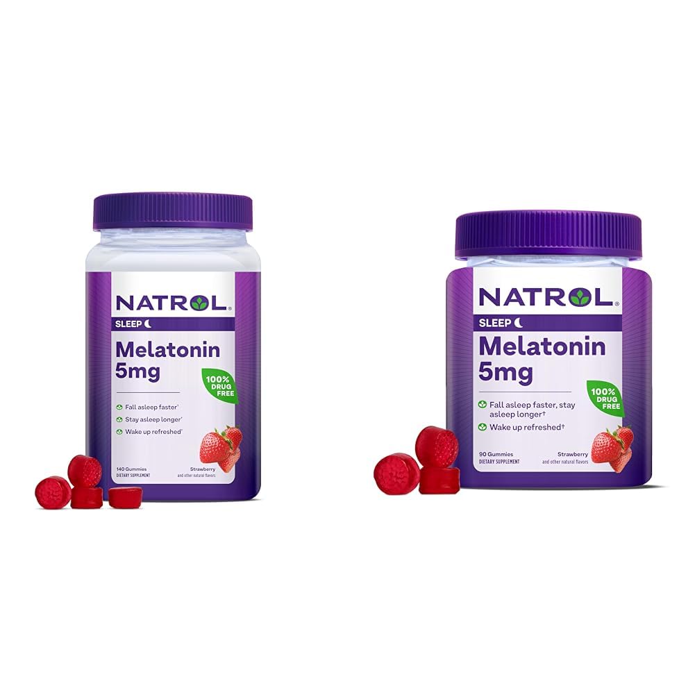 Natrol Melatonin 5mgのグミー140ct及び90ctのいちごの睡眠サポート