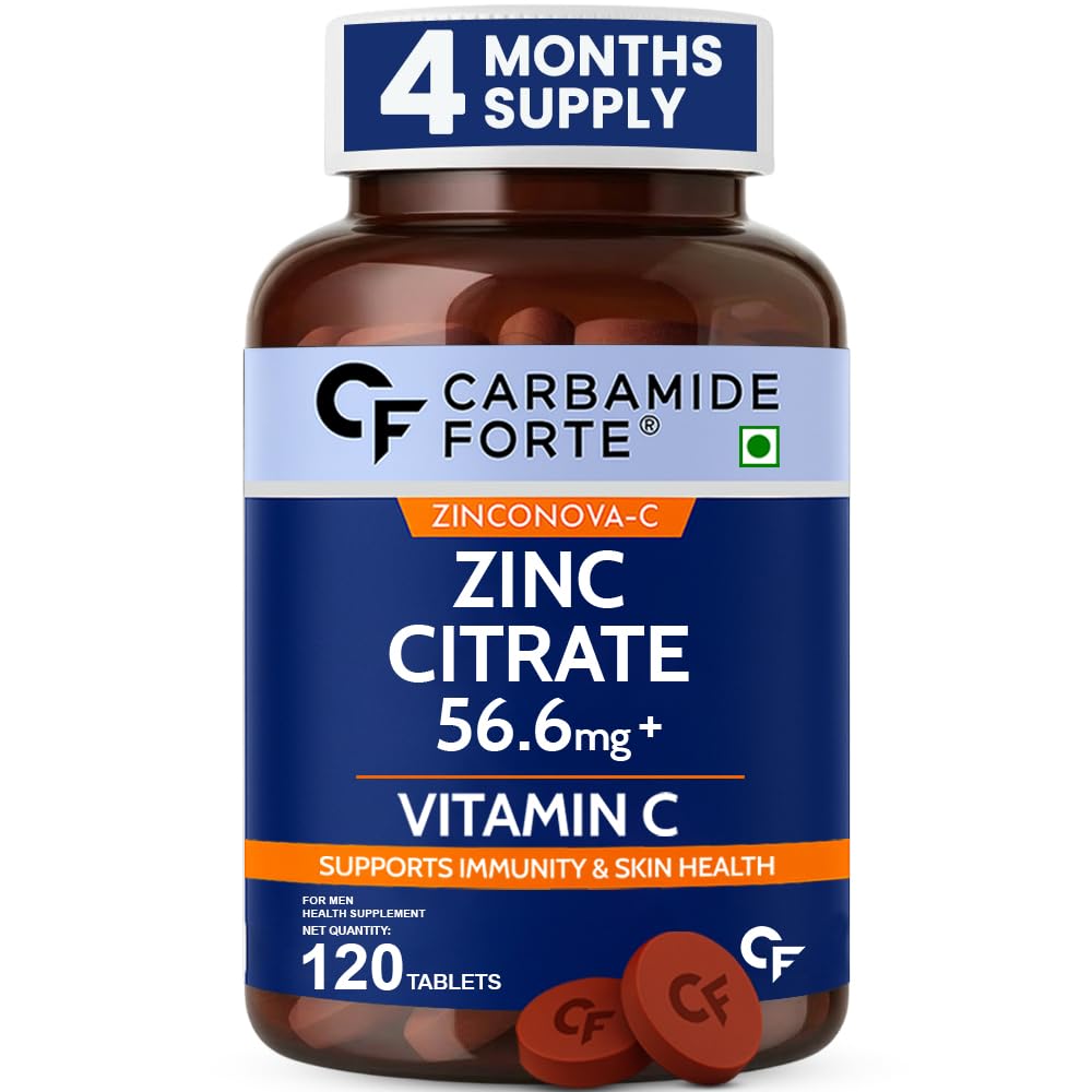 Carbamide Forte Zinc Citrate with Vitamin C | Zinc Supplements for Men & women with 100% RDA Zinc | Immunity & Cellular Health Support – 120 Tablets
