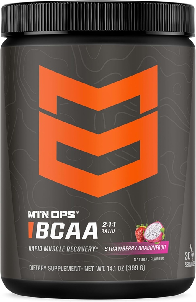 MTN OPS BCAA 2:1:1 アミノ酸は、ゼロシュガー&グルテンフリーで迅速な筋肉の回復と修復のための粉末を補います(30サービングチューブ、イチゴドラゴンフルーツ)