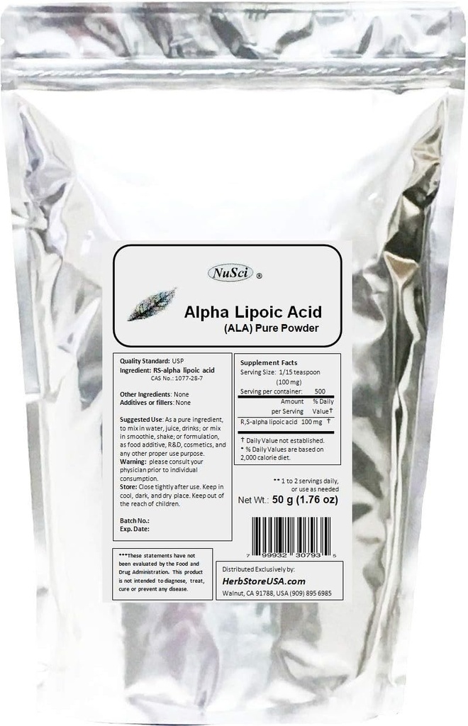 純粋なALA RS-アルファリポ酸の粉(50グラム(1.76のoz)