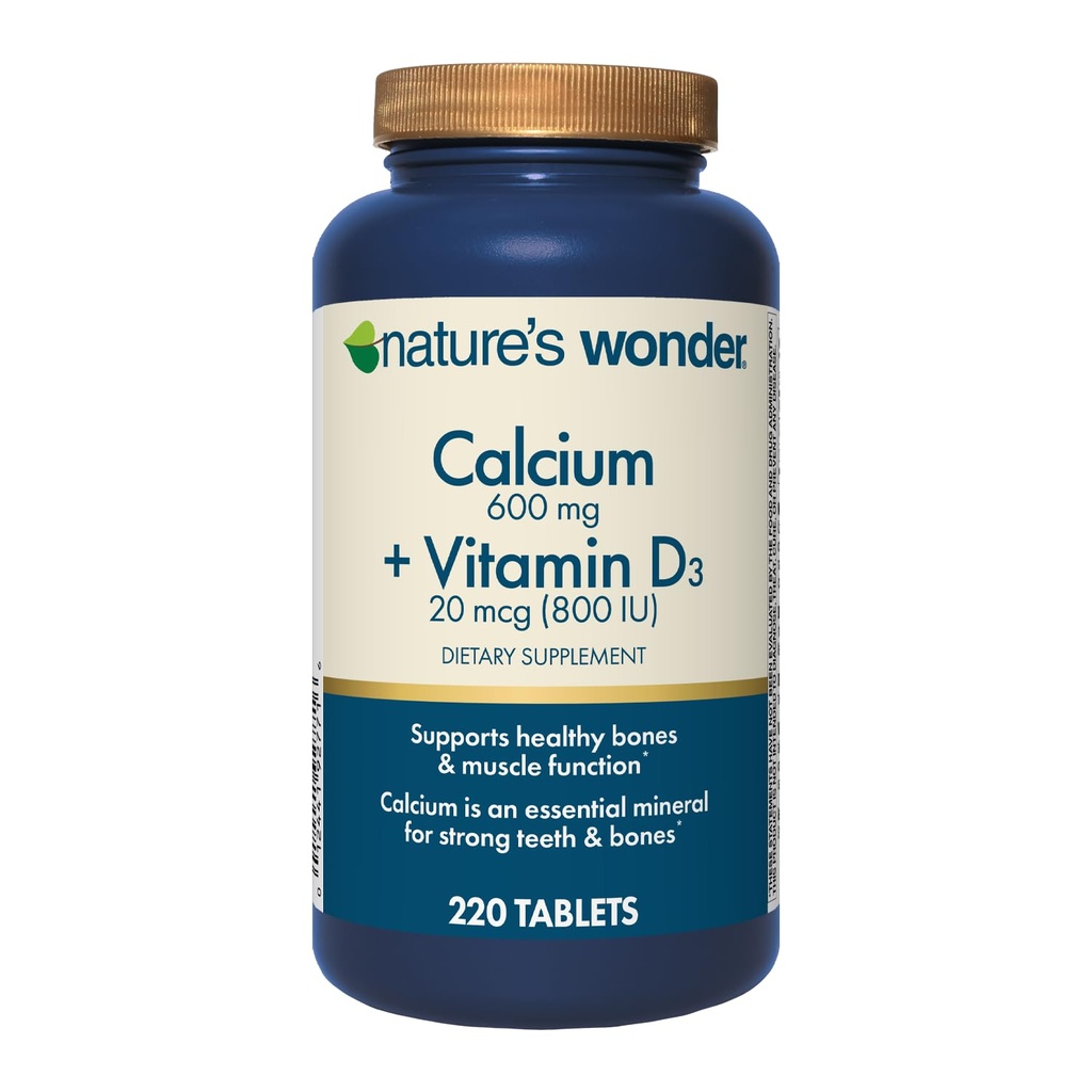 Nature's Wonder Calcium 600 mg ビタミン D3 20 骨の健康のための mcg、220 錠