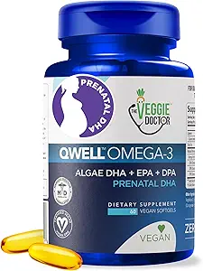 DHA(60カウント)のビーガンプレナタルビタミンOmega-3 - Qwellより良い魚油、脳機能 - 820 Mg Algae DHA&EPA、ビタミンE、カラギーナンフリーのビーガンプレナタルビタミン