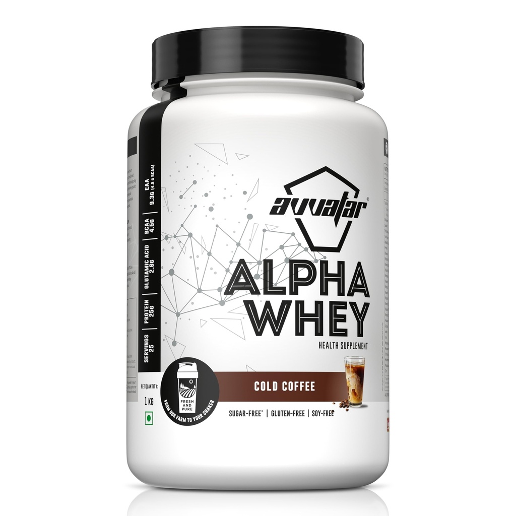 avvatar ALPHA WHEY PROTEIN | 1Kg | Cold Coffee Flavour | 25g Protein | 25 Servings