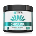 Zhou Spirulinaパウダー - 女性のための青い緑のスピルリナスーパーフード & ビーガンプロテインと男性, Chlorophyll & スムーズなエネルギーと長寿のためのフィコシアニン, スムージーのためのドリンクミックス - 6 oz ジャー (48 サービング)