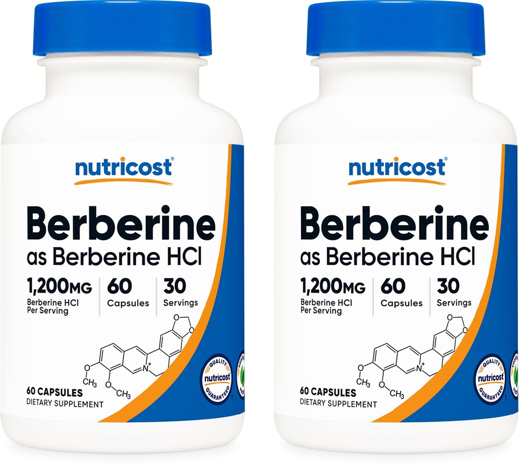 Nutricost Berberine HCl 600mg、60カプセル(2瓶) - グルテンフリー、ベジギーキャップ、非GMO