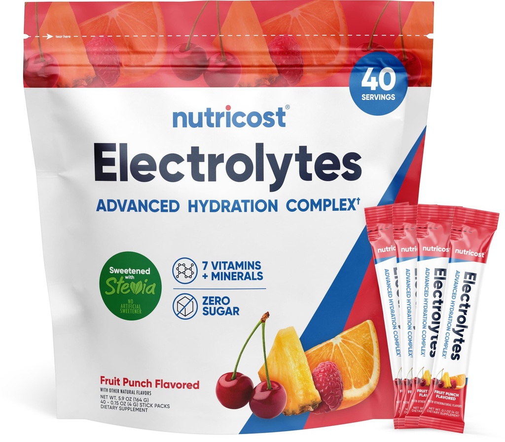 Nutricost Electrolytesコンプレックス、フルーツパンチフレーバー、40スティックパック - 高度な水和コンプレックス