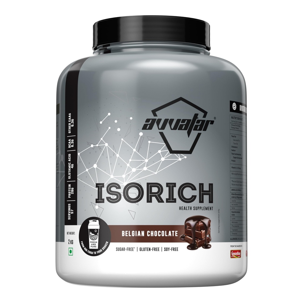 avvatar ISORICH WHEY PROTEIN | 2Kg | Belgian Chocolate Flavour | 28g Protein | 57 Servings | Isolate