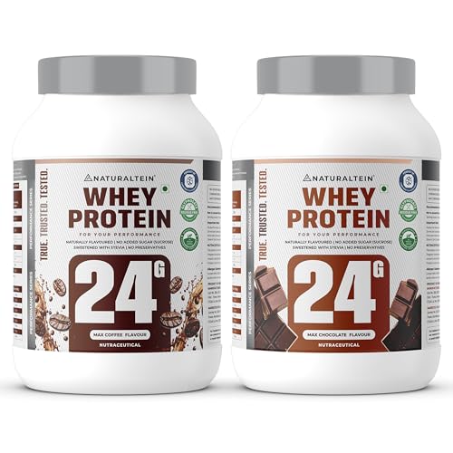 Naturaltein Whey Protein 1kg Chocolate + Whey Protein 1kg Coffee | 24g Protein, No Added Sugar, Stevia Sweetened, Muscle Growth & Recovery Protein Combo