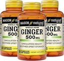MASON NATURAL 全ハーブのジンジャー500のmgの6か月の供給、自然な草の補足、60のカプセル(3のパック)