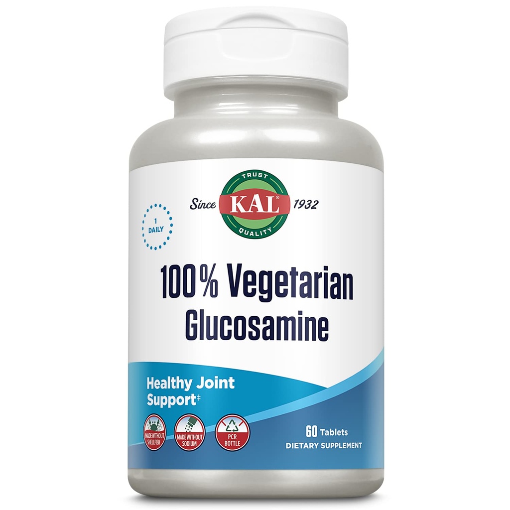 KAL 100% ベジタリアングルコサミン 1000 mg, ビーガングルコサミン HCl と共同健康サプリメント, 快適性とモビリティのための共同サポート, 貝なしで作られました, 60 日の保証, 60 給餌, 60 錠