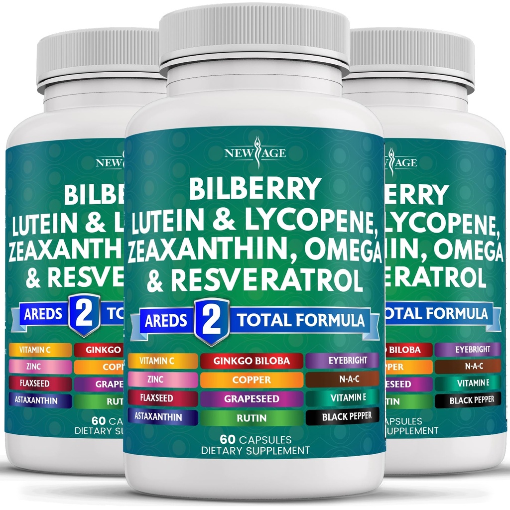 Bilberry Lutein&Zeaxanthin Lycopene Resveratrol Grape種子エキスアスタキサンチン - 目のビタミン - 180 カウント