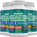 Bilberry Lutein&Zeaxanthin Lycopene Resveratrol Grape種子エキスアスタキサンチン - 目のビタミン - 180 カウント