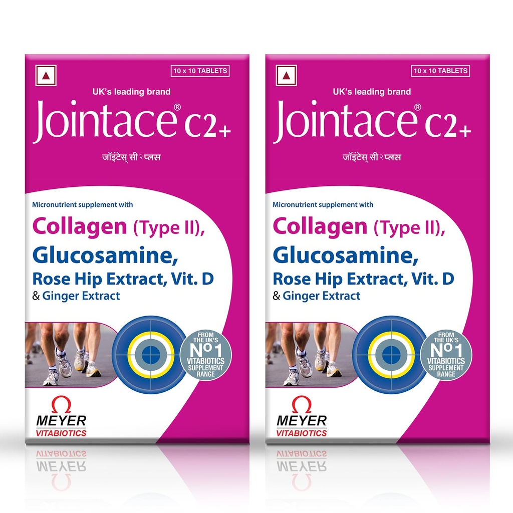 Jointace C2 Plus Tablets With Collagen 2, Glucosamine, Vitamin D, Rosehip Extract To Provide Joint Support & Strength, Reduce Joint Pain,| Nonvegetarian 10 Tablets (Pack Of 2) (2 STRIP)