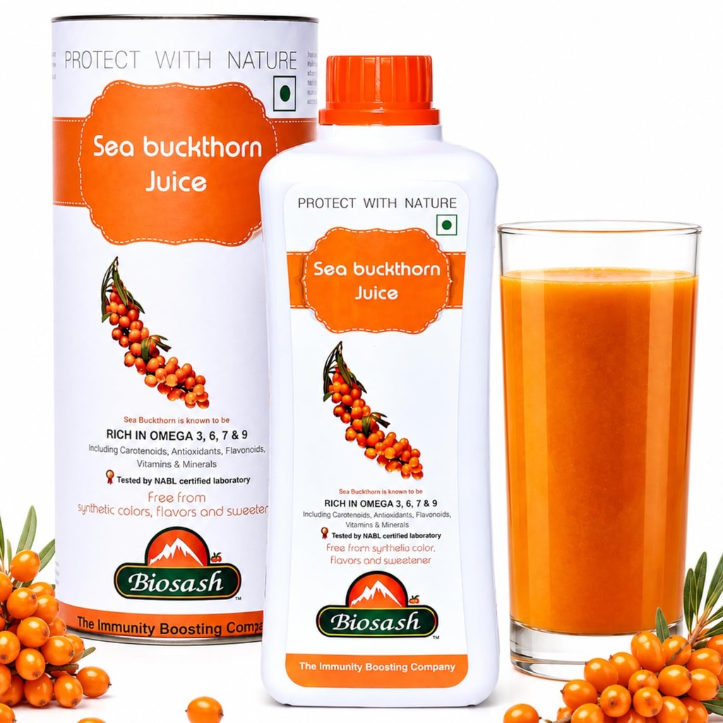 Biosash Himalayan Sea Buckthorn Pulp Concentrate 250ml | Cold-Pressed | Natural Vitamin C, Rich in Omega 3, 6, 7, 9 |Antioxidants | Immunity |Skin Glow | Gut Health Support | Herbal Sea Buckthorn Juice | Makes 50 Glasses | No Added Sugar