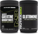 NutraBio のクレアチンの Monohydrate の補足、不燃、(300g)および L グルタミンの粉、(500g) - ワークアウトの補足は筋肉エネルギー、回復および強さを支えます