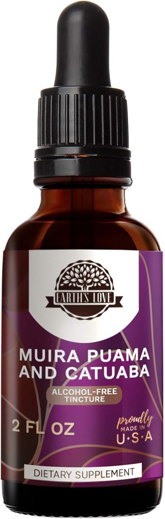 Earth's Love - Muira Puama and Catuaba Alcohol-Free Herbal Extract Tincture, Super-Concentrated (Ptychopetalum Olacoides and Trichilia catigua, Erythroxylum vacciniifolium) Dried Herbs (2 Fl Oz)