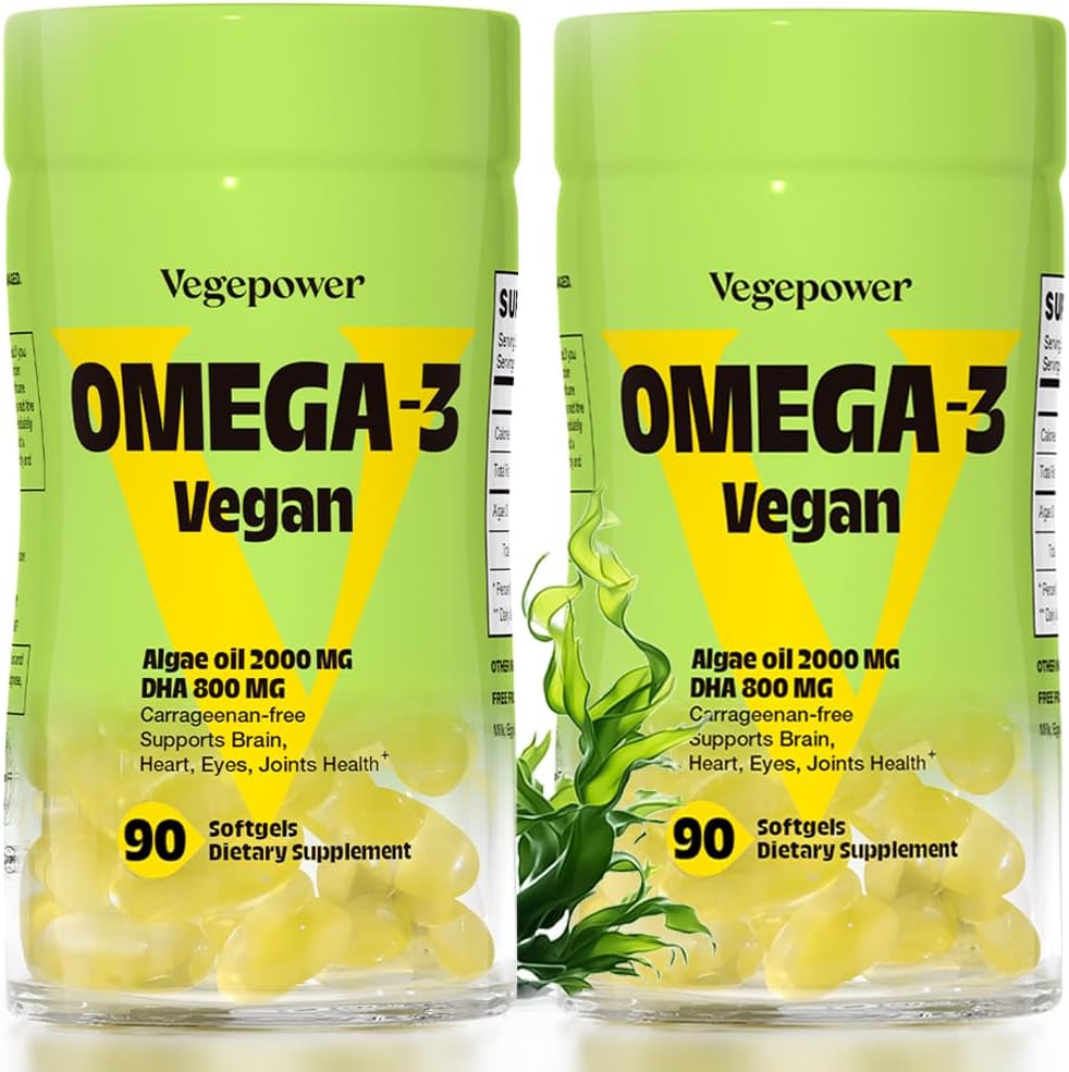 Vegan Omega-3 DHA Supplements - Premium Fish Oil Alternative from Algae Oil | 90 Carrageenan Free Softgels | Plant Based Algal DHA Essential Fatty Acids, Non-GMO (Algae, 90 Count (Pack of 2))