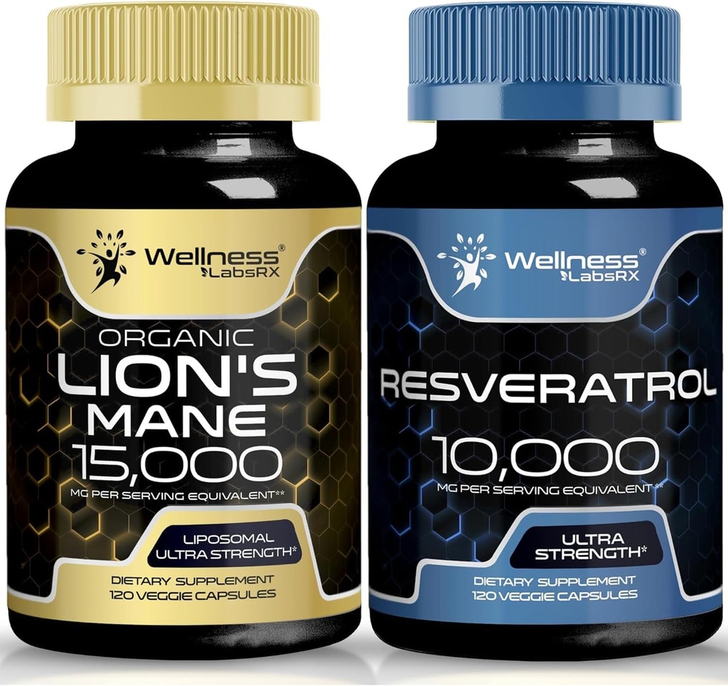 WELLNESS LABSRX Resveratrol Capsules 10000 - Lions Mane Supplement Capsules