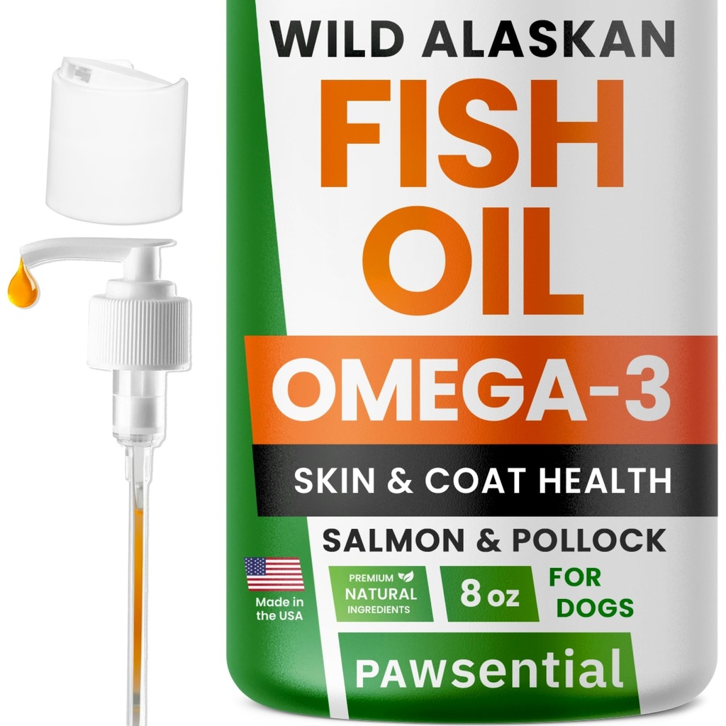 犬と猫のためのオメガ3魚油 - ワイルドアラスカサーモンオイルで作られています。 Omega 3 EPA + DHA脂肪酸とペットのための液体魚油サプリメント。 実際の成分、本物の味 - 獣医によって信頼!