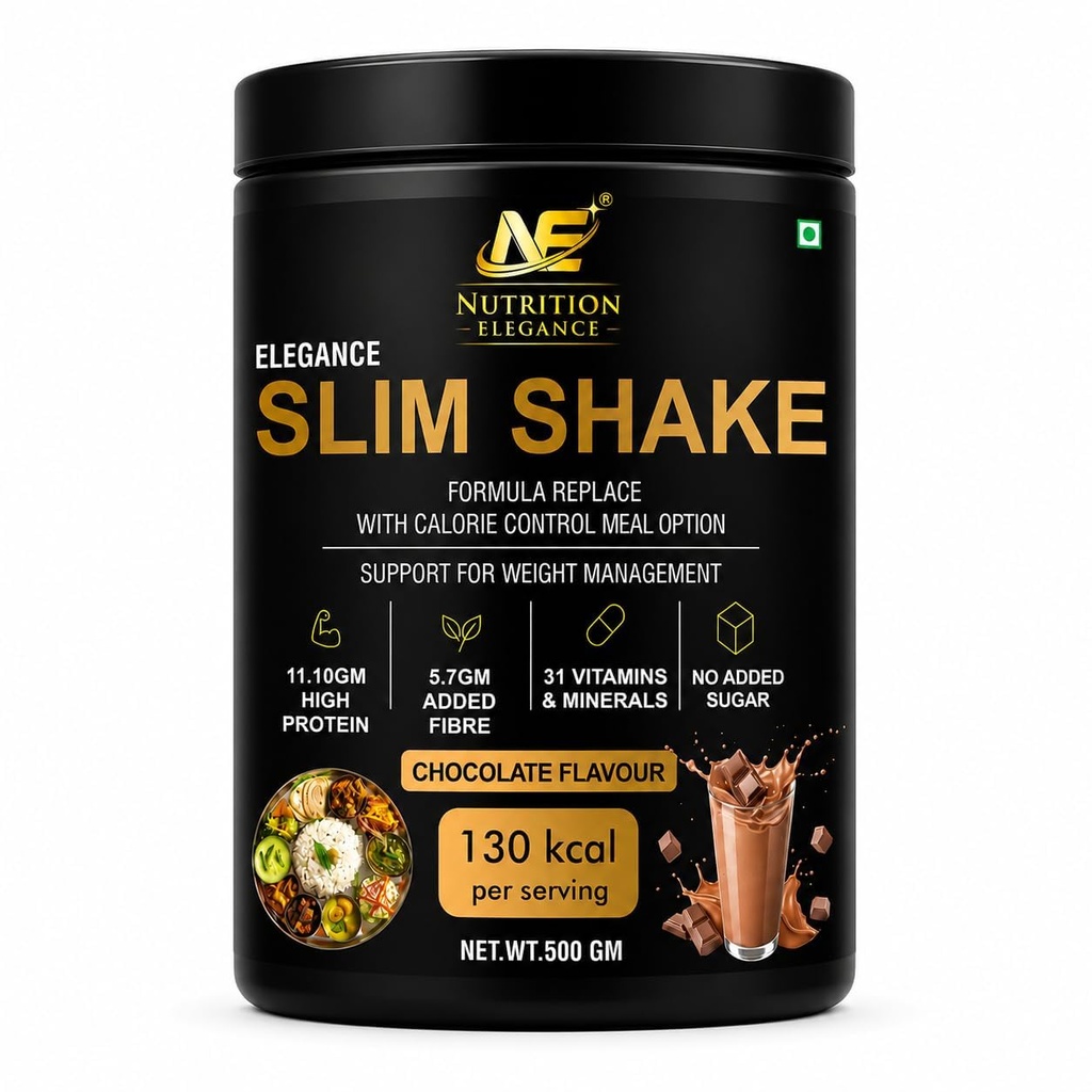 Slim Shake Chocolate Flavour 500 g – 130 kcal Meal Replacement Powder with 11.10 g Protein, 5.7 g Added Fibre, 31 Vitamins & Minerals, No Added Sugar