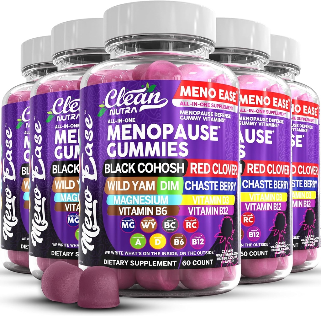 Menopause Supplement For Women Gummies with Black Cohosh, Wild Yam Magnesium, Red Clover For Menopause Relief Hormone Balance Night Sweats Mood Plus Bergamot, Vitamin D3, Vitamin B12, Vitamin B6 Clean