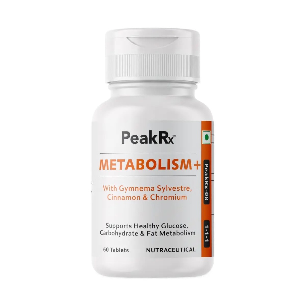 Peak Rx Metabolism Plus 60 Tablets | Gymnema Sylvestre, Cinnamon, Chromium, Biotin, Magnesium & Zinc | Metabolism & Energy Support | Supports Normal Glucose Metabolism | Nutritional Supplement