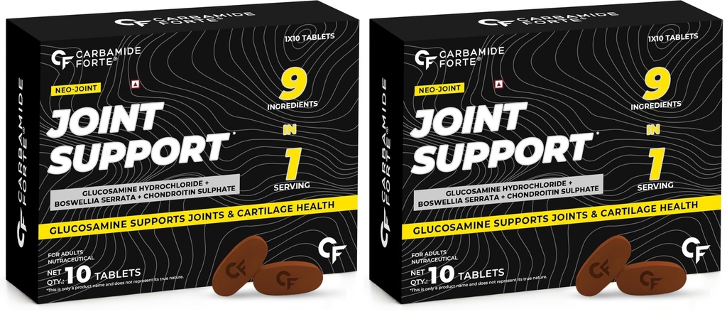 Carbamide Forte Joint Support Supplement for Adults with Glucosamine 1600mg Per Serving with Chondroitin, Boswellia, Turmeric & Ginger- Tablets 10 Count (Pack of 2)