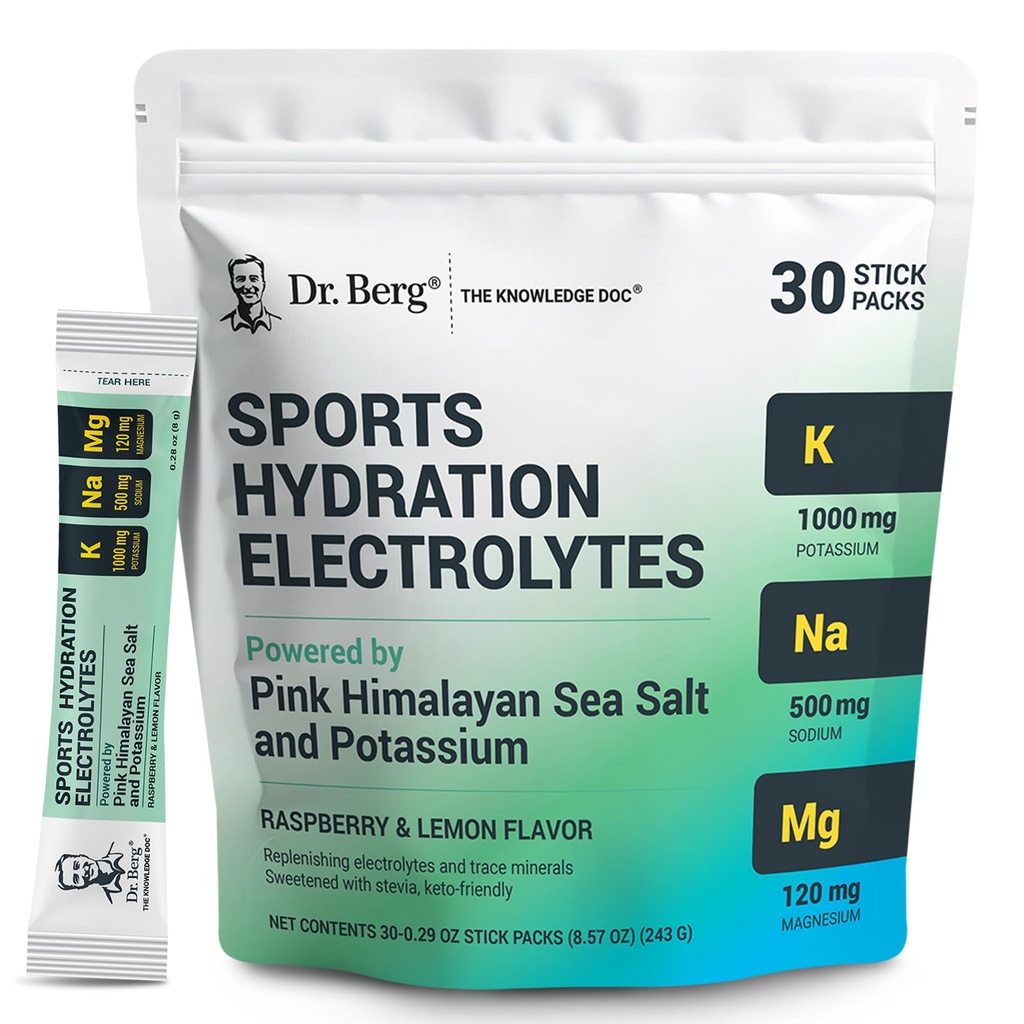 Dr. Berg Sports Hydration Electrolytes パウダー w/more ソルト (ピンク Himalayan) - 30 Keto Electrolytes パウダー パケット w/a デリケート ソルティー ラズベリー & レモン 味 - 1,000 mg のカリウムが含まれています