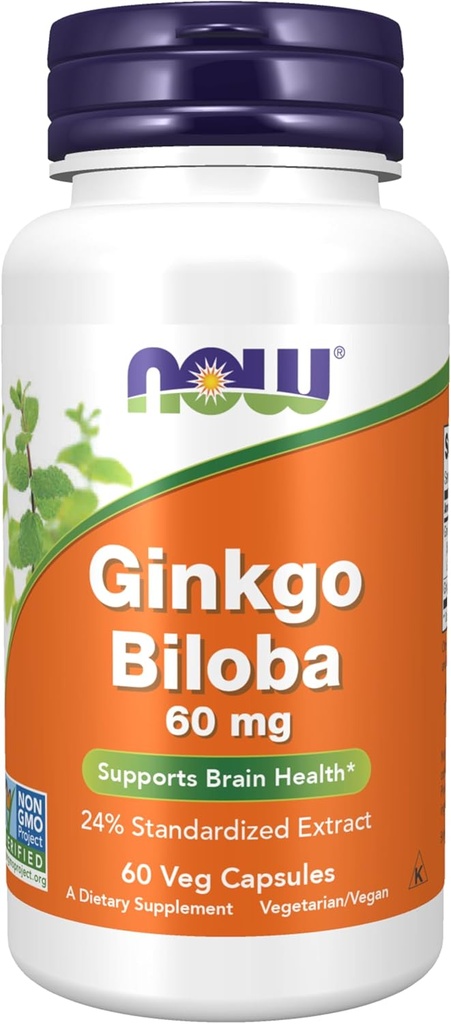 NOWの食糧補足、GinkgoのBiloba 60のmgの24%の標準化されたエキス、非GMOのプロジェクトは、60のベジのカプセルを修飾しました
