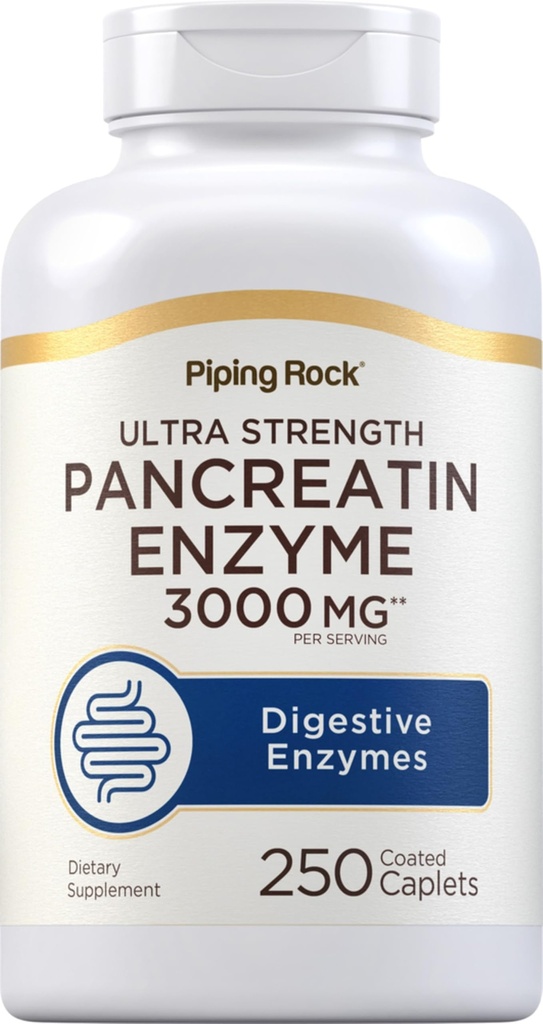 パイピングロックパンクレアチン消化酵素 | 3000mg | 250カプレット | 超強度 | 非GMO、グルテンフリーサプリメント