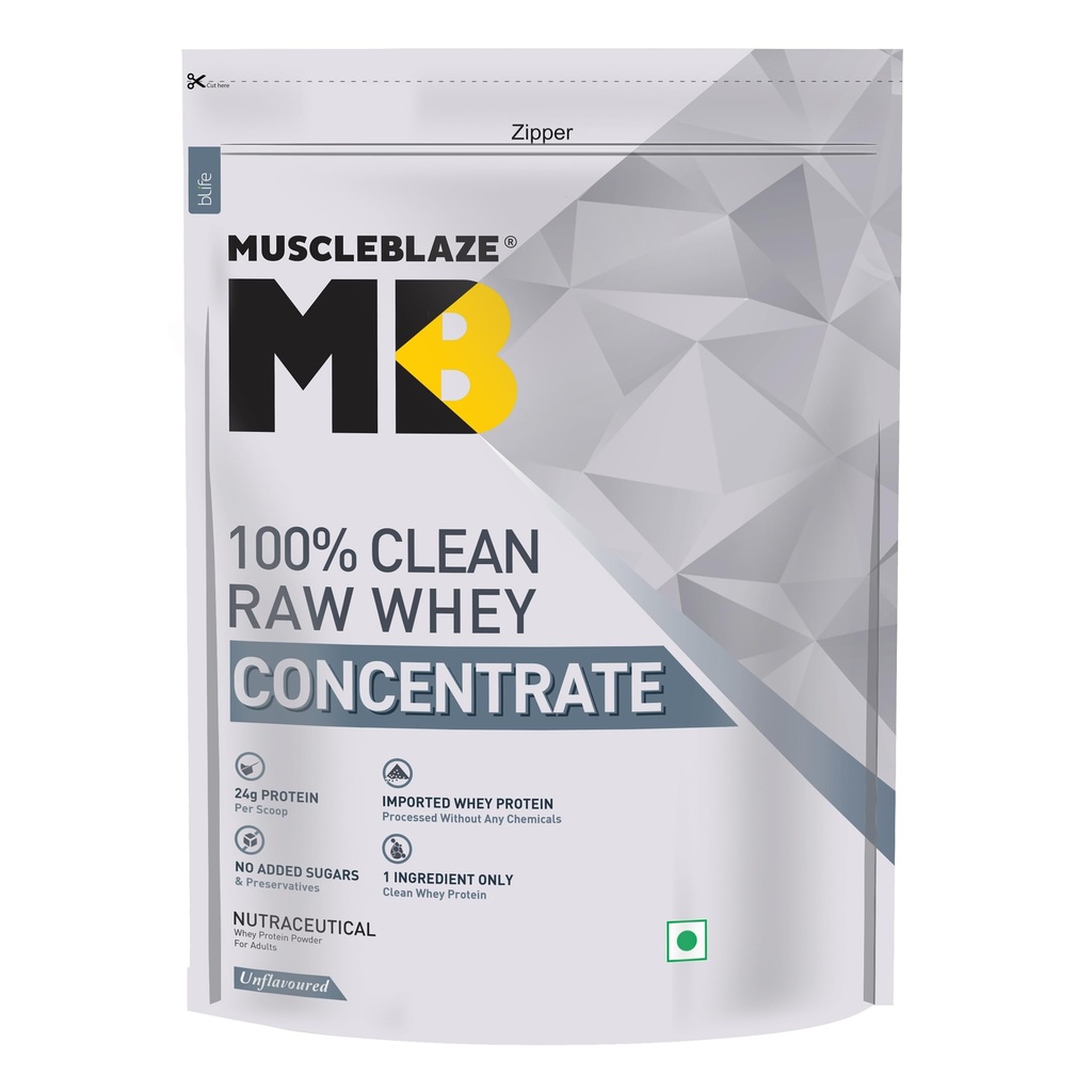 MuscleBlaze 100% Clean Raw Whey Protein Concentrate, 2kg (4.4lbs)