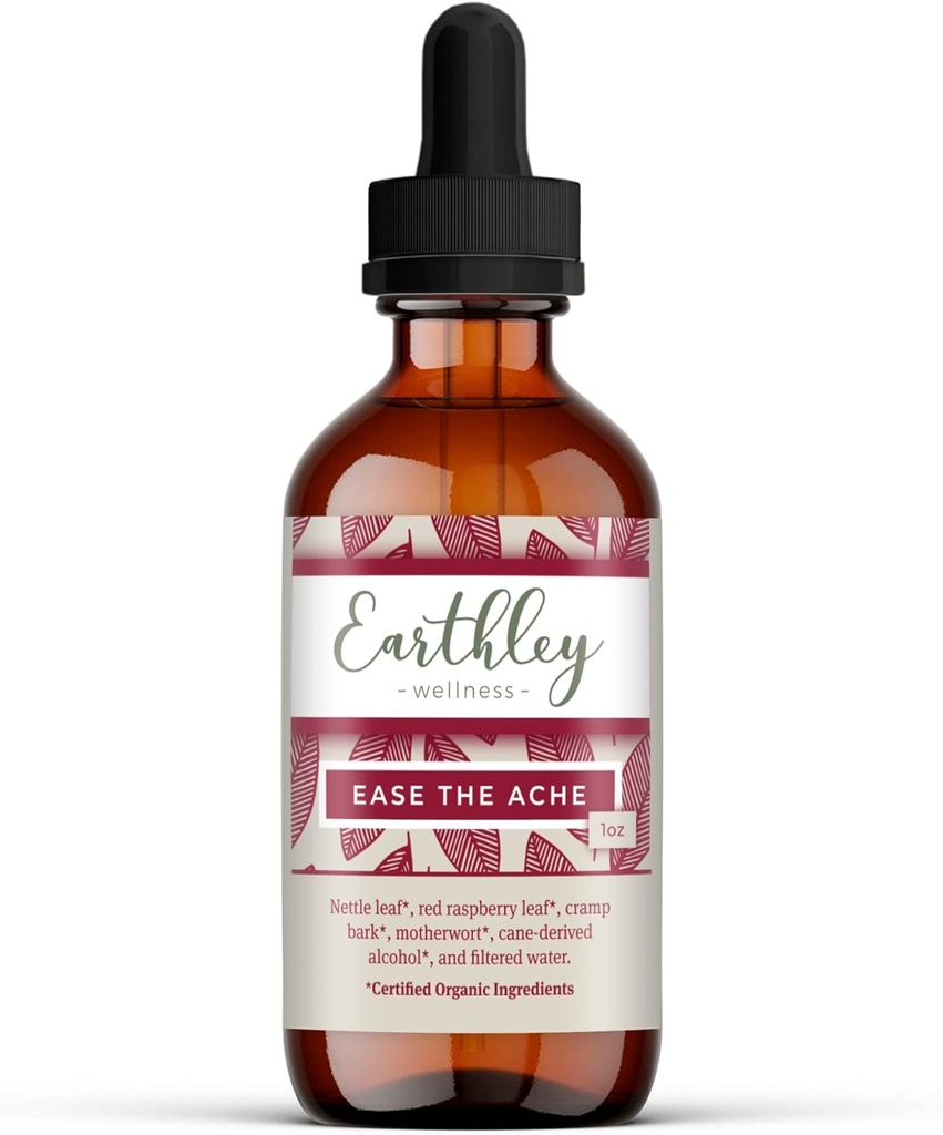 Earthley Wellness Ease The Ache, ナチュラル ホルモン サポート のために Cramps, Bloating, Mood Swings, and Postpartum Discomfort, Cramp Bark, Red Raspberry Leaf, Motherwort, Nettle (1oz)