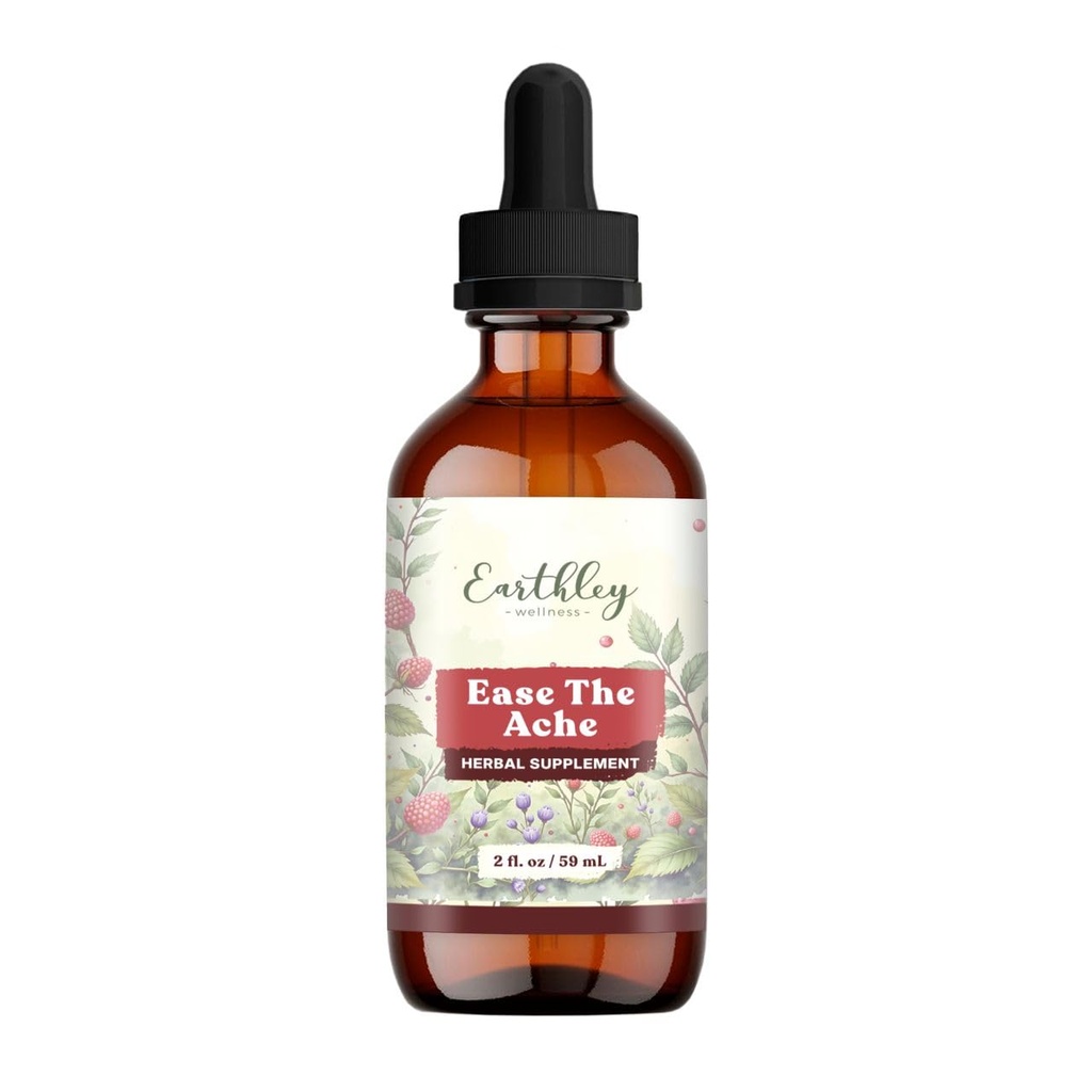 Earthley Wellness Ease The Ache, ナチュラル ホルモン サポート のために Cramps, Bloating, Mood Swings, and Postpartum Discomfort, Cramp Bark, Red Raspberry Leaf, Motherwort, Nettle (1oz)