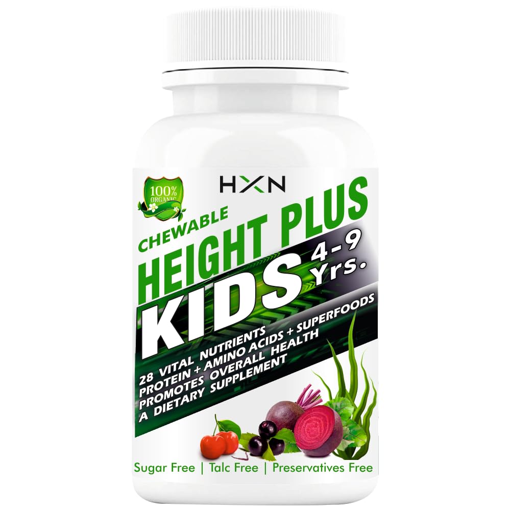 HXN Height Growth Supplement for Kids – with Essential Amino Acids, Calcium, Vitamin D3 & Superfoods for Bone Health & Growth Nutrition Support – 60 Tablets