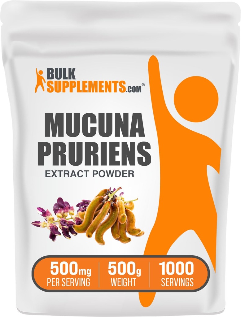 BulkSupplements.com Mucuna Pruriens Extract Powder - Mucuna Pruriens Supplements, ハーブサプリメント - ビーガン&グルテンフリー, 給餌あたり500mg, 500g (1.1ポンド) (パッケージ 1)