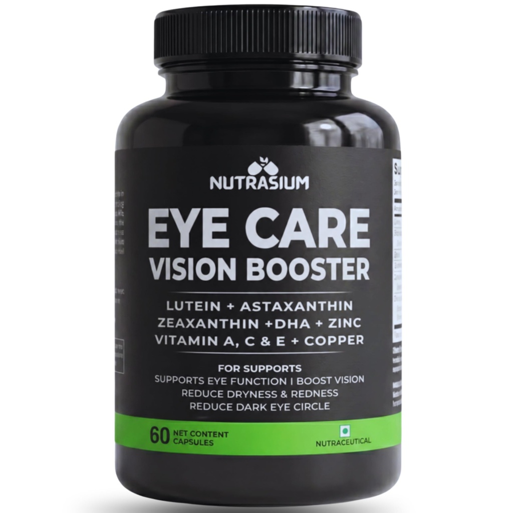 Nutrasium Eye Care Supplements | Lutein, Zeaxanthin Astaxanthin for healthy vision | Reduces digital eye strain & fatigue | Blue light filter | Copper< Zinc, DHA, Vitamin A | 60 Capsules