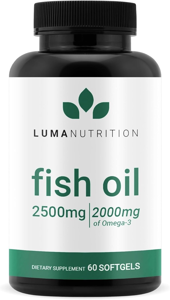 Luma栄養オメガ3フィッシュオイルサプリメント - 余分な強度2500mg - 2000mg EPA&DHA - 脳と心臓の健康 - 60Softgels