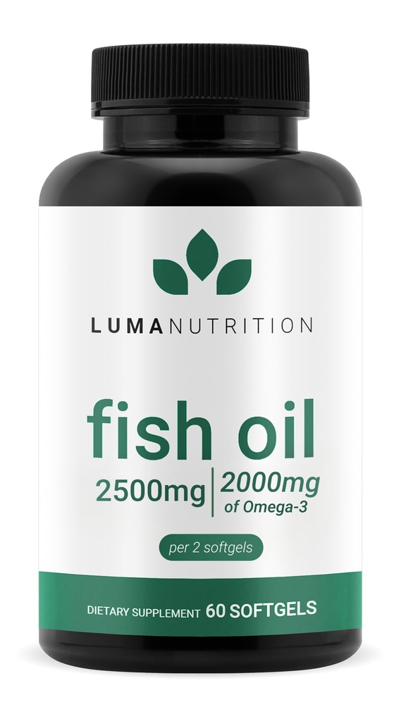 Luma栄養オメガ3フィッシュオイルサプリメント - 余分な強度2500mg - 2000mg EPA&DHA - 脳と心臓の健康 - 60Softgels