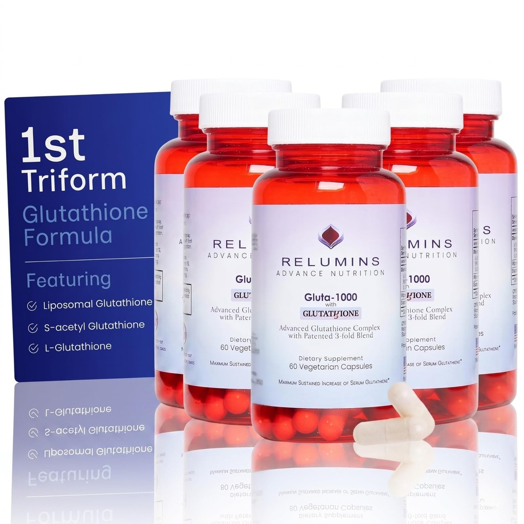 Relumins Lグルタチオンサプリメントコンプレックス - アルファリポ酸&ローズヒップカプセルとグルタチオン1000mgを削減し、栄養&スムーザースキン、60キャップx 5ボトル