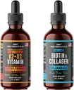 HERBIFY Bundle - K2 and D3 Drops & Biotin and Collagen Drops - Bone Strength & Hair, Skin, Nails Support