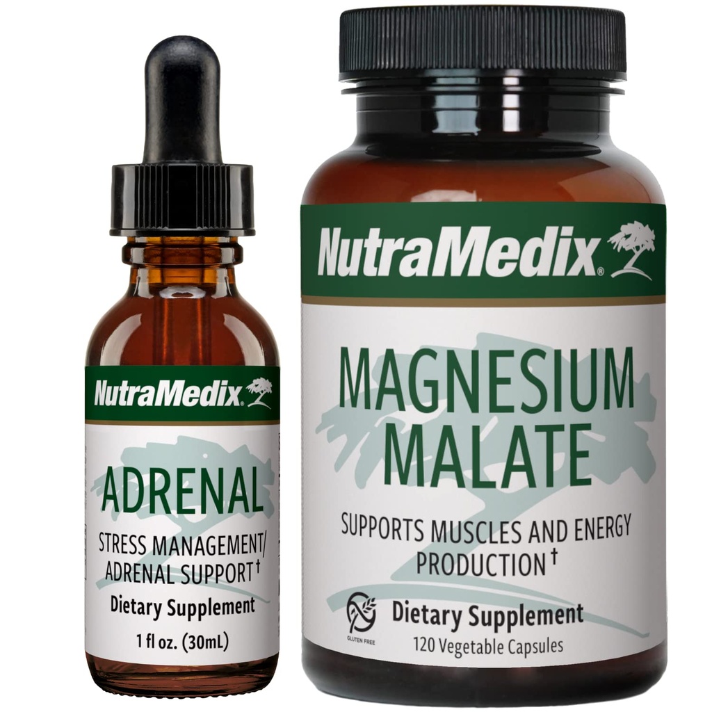 NutraMedixエネルギーサポートバンドル - エネルギー&アスレチックサポートのためのAdrenalエネルギーサポート液体ドロップとマグネシウムマレートカプセル - いいえカフェイン - 2-ピースサプリメントセット