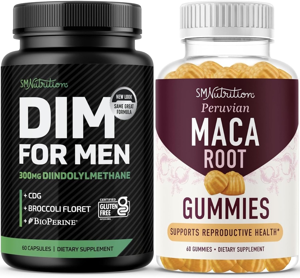 SMNutrition Maca Root Gummies & 300mg DIM テストステロンとパフォーマンスのサポートのための男性のためのサプリメント | 侵食する Maca Gummies 複合体 (30 人のためのダイムコンプレックスと (60 人前)