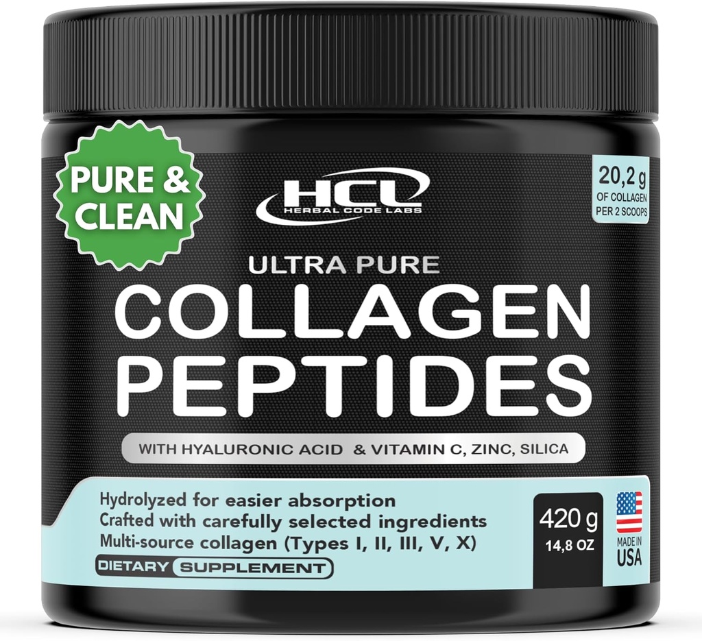 ビタミンCとヒアルロン酸のコラージュペプチドパウダー - オーガニッククレンジングソース&スーパーハイ吸収 - 加水分解マルチタイプI、II、III、V、X - 米国で作られた皮膚毛のサプリメント