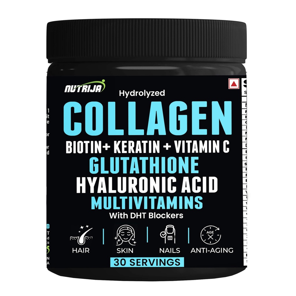 Hydrolyzed Marine Collagen with Biotin, Vitamin C, Zinc, Keratin, Glutathione, Hyaluronic Acid, DHT Blocker & Multivitamins. (Unflavoured)