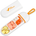 Toplive Travel Pill Organizer, Portable Pill Container Mini Daily Pill Organizer, Small Pill Case Travel Medicine Organizer Pocket Vitamin Supplement Fish Oil Box, White Orange