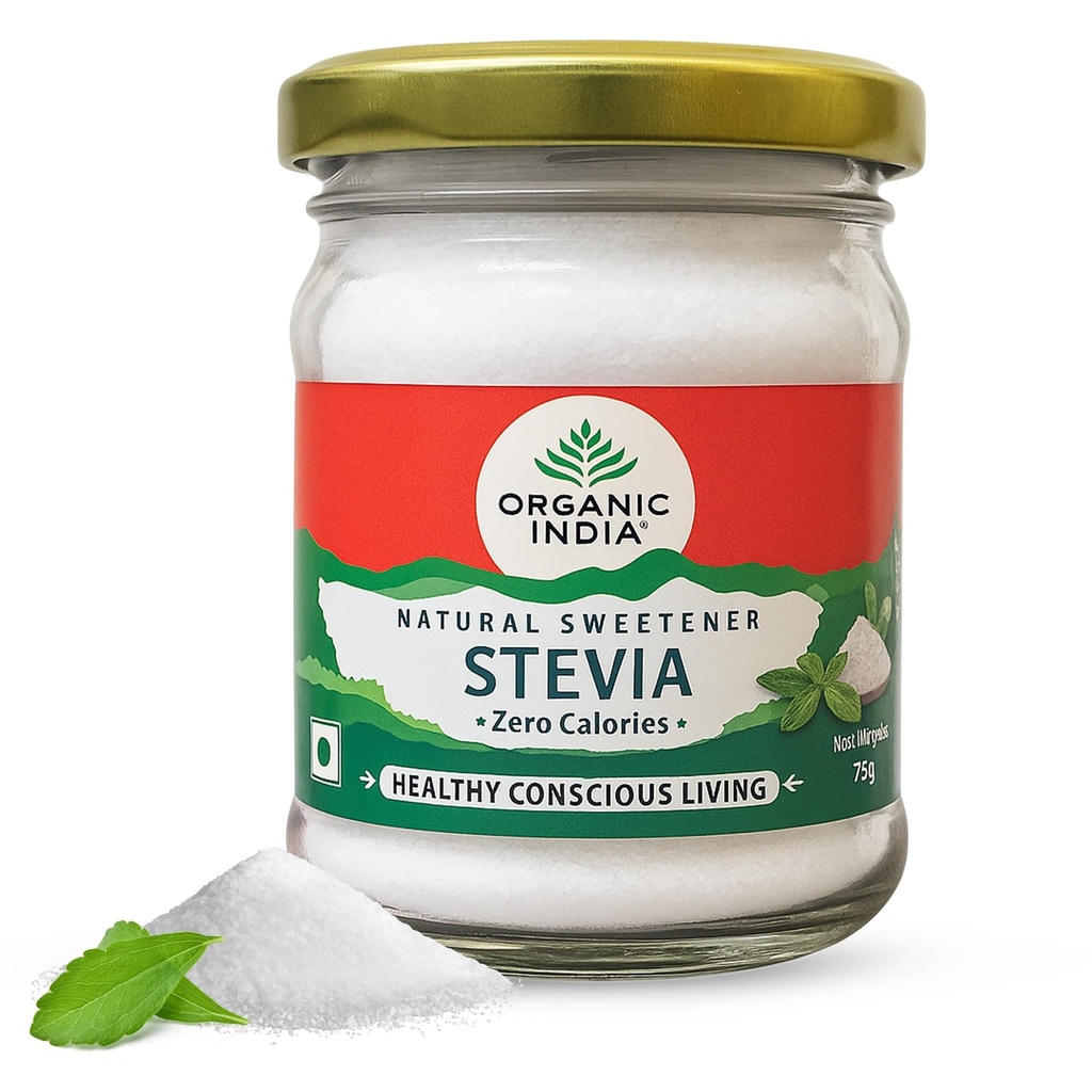 A TATA Product – Organic India Stevia Powder – 75g | Plant-Based Natural Sweetener | Zero Calories | Sugar-Free | Low Glycemic Index