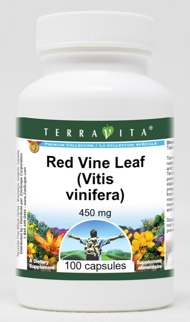 レッドバインリーフ(Vitis vinifera) - 450mg (100カプセル、ZIN:511411)