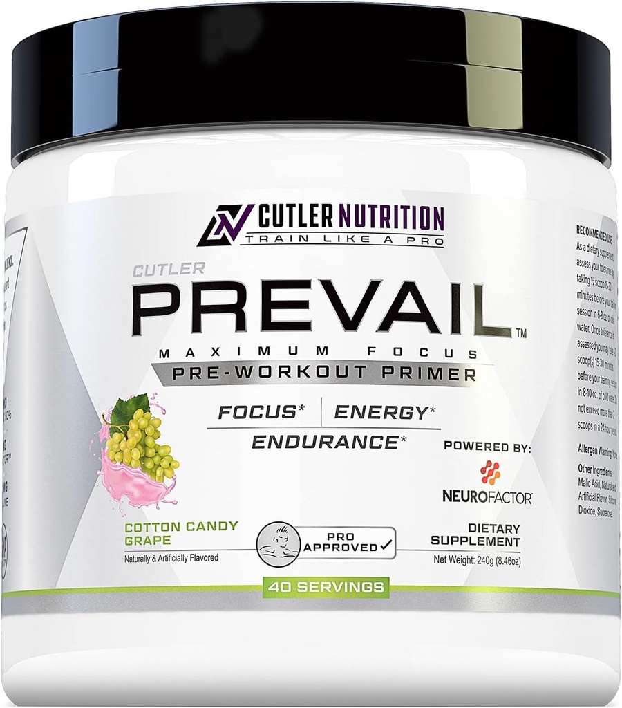 Prevail Pre Workout Powder with Nootropics:男性と女性のためのプレワークアウト、LのCitrulline、アルファGPC、Lチロシンのカットエッジエネルギーとフォーカスサプリメント  コットンキャンディグレープ、40スクープ